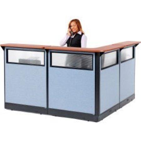 GLOBAL EQUIPMENT Interion    L-Shaped Reception Station w/Window   Raceway 80"W x 80"D x 46"H Cherry Counter Blue 694912WNCB